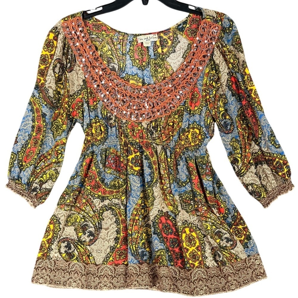 Live and‎ Let Live Blouse Size PS Paisley Crochet Boho Babydoll Festival Gypsy
